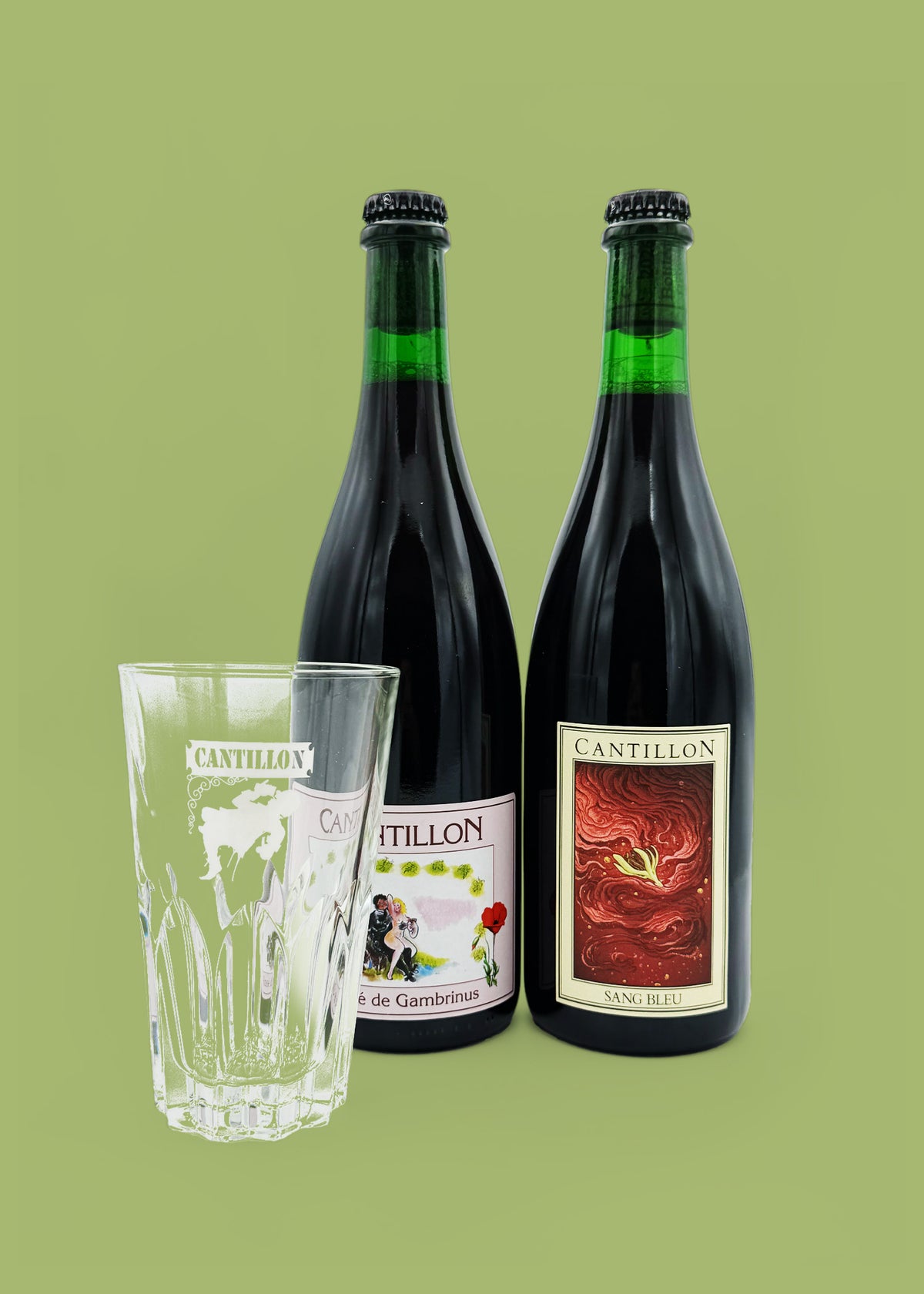 Cantillon box: Sang Bleu, Rosé de Gambrinus, Kriek, Gueuze, Grand Cru Bruocsella & Graal